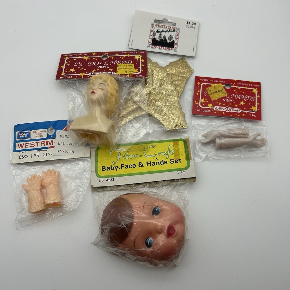 Vintage baby‎ doll parts/baby face doll making hands/angel Wings/head
